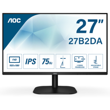 AOC IPS monitor 27" 27B2DA, 1920x1080, 16:9, 4ms, 250cd/m2, VGA/DVI/HDMI, hangszóró