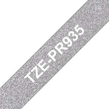 BROTHER Prémium feliratozó szalag TZEPR935, Ezüst alapon fehér színű szalag 12 mm széles, 8m