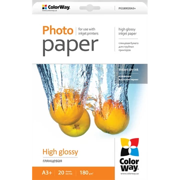 COLORWAY Fotópapír, magasfényű (high glossy), 180 g/m2, A3+, 20 lap