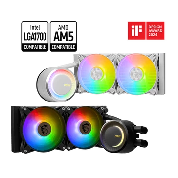 MSI CPU hűtő Coreliquid E240 2xARGB (vízhűtés), Univerzális, Fehér