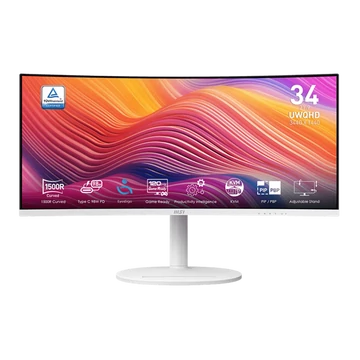 MSI Monitor Business Modern MD342CQPW Ívelt 34" QHD, 3440x1440, 100Hz VA 21:9, 3000:1 CR, 300cd/m2, 4ms, HDMI, DP, White