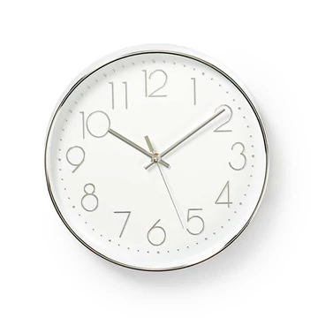 Nedis CLWA015PC30SR falióra, 30 cm átmérő,  1 x AA, ezüst/fehér, quarz technológia, 1,5V