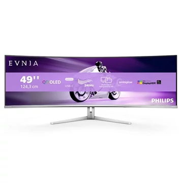 Philips EVNIA ívelt OLED monitor 49", 49M2C8900/00 5120x1440, 32:9, 0,03ms, 1.000 cd/m2, HDMIx2/DP/USBx4/USB-C (90W)