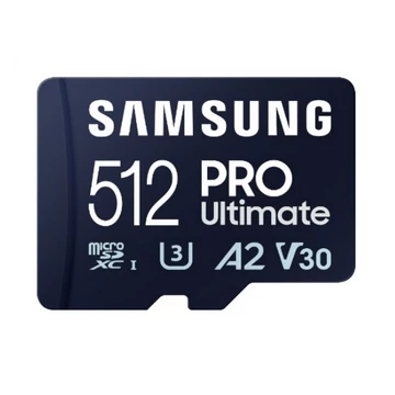 SAMSUNG Memóriakártya, PRO Ultimate microSD with Reader 512GB, Class 10, V30, A2, Grade 3 (U3), R200/W130, +Adapter