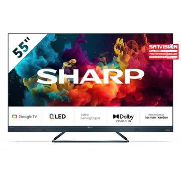 SHARP 55FQ5EG 55"/139cm, 4K UHD Quantum Dot Google TV Harman/Kardon hangszórókkal, 144Hz, 3840x2160,  4xHDMI/2xUSB