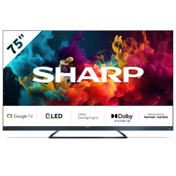 SHARP 75FQ5EG 75"/189cm 4K UHD, Quantum Dot Google TV Harman/Kardon hangszórókkal, 144Hz, 3840x2160, 4xHDMI/2xUSB