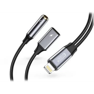 TECH-PROTECT LIGHTNING - 3,5 MM JACK + LIGHTNING ADAPTER, FEKETE/SZÜRKE