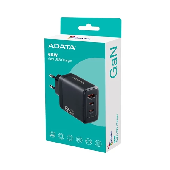 ADATA Fali gyorstöltő, GaN, Fekete, 65W
