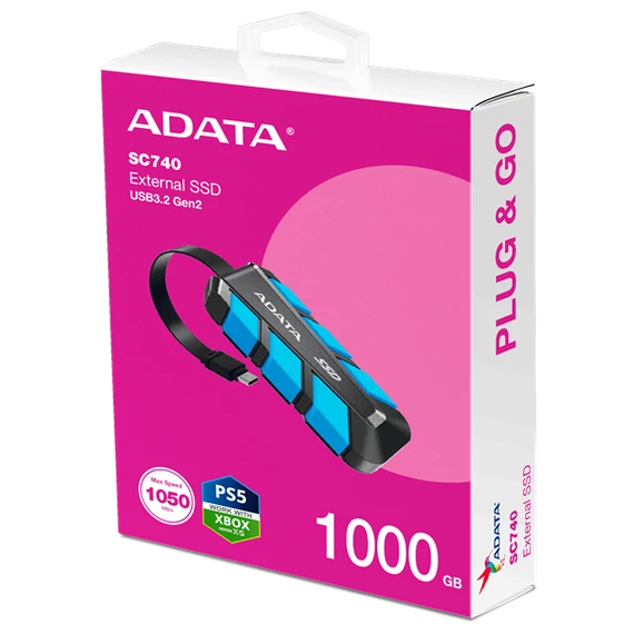ADATA SSD Külső USB 3.2 1TB SC740, Kék