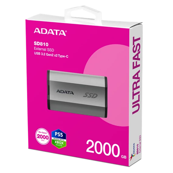 ADATA SSD Külső USB 3.2 2TB SD810, Szürke