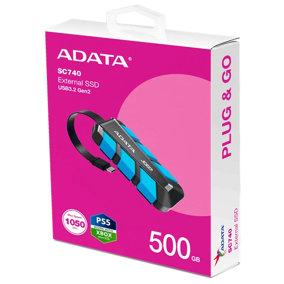 ADATA SSD Külső USB 3.2 500GB SC740, Kék