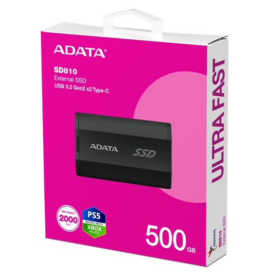 ADATA SSD Külső USB 3.2 500GB SD810, Fekete