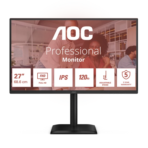 AOC IPS monitor 27" 27E4U 1920x1080, 16:9, 300cd/m2, 4ms, VGA/HDMI/USB, hangszóró, 120 Hz, áll.mag., pivot