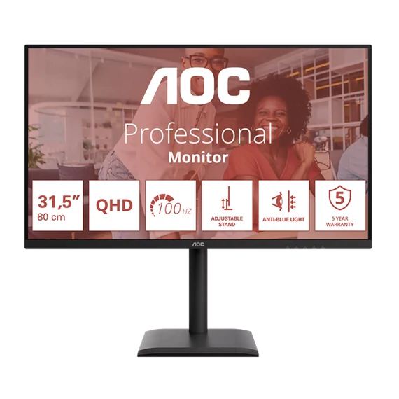 AOC IPS monitor 31,5"Q32E4U, 2560x1440,16:9, 350cd/m2, 4ms, DisplayPort/2xHDMI/4xUSB-A/1xUSB-B, hangszóró,áll.mag.,pivot