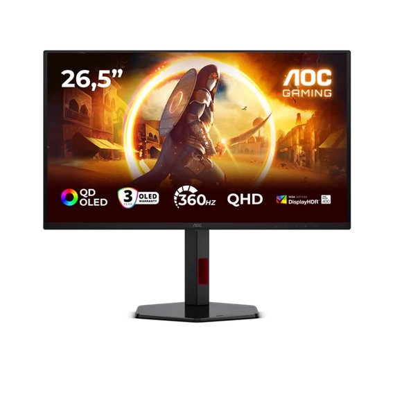 AOC OLED Gaming monitor 26,5" Q27G4SDR 2560x1440, 16:9, 1000cd/m2, 0,03ms, HDMI/DisplayPort/2xUSB,360 Hz, áll.mag.,pivot