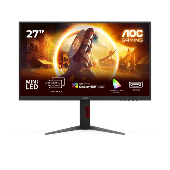 AOC IPS Gaming monitor 27" U27G4XM 3840x2160, 16:9, 1200cd/m2, 1ms, HDMI/DisplayPort/4xUSB, 160 Hz, áll.mag., pivot
