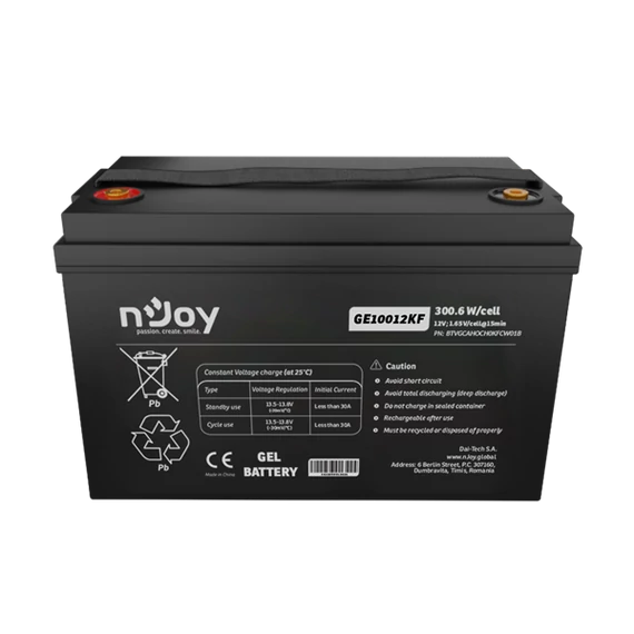APC (NJOY) GE10012KF Akkumulátor 12V, 300.6W/cell, VRLA GEL, gondozásmentes T11(M8)