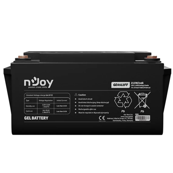 APC (NJOY) GE6512FF Akkumulátor 12V, 213W/cell, VRLA GEL, gondozásmentes T6(M6)