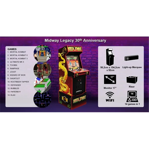 ARCADE1UP Játékkonzol Mortal Kombat Midway Legacy 14-in-1 Wi-Fi-képes, MKB-A-200410