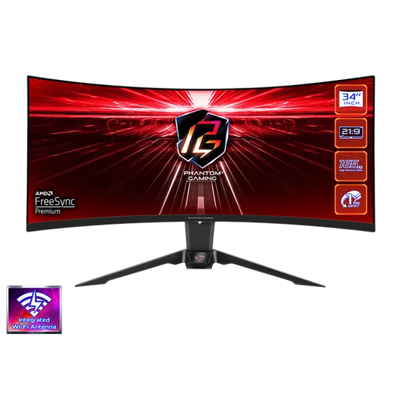 ASROCK PG34WQ15R2B Gaming Monitor 34" VA, 3440x1440, HDMI/Displayport, 165Hz, HDR, Hajlított