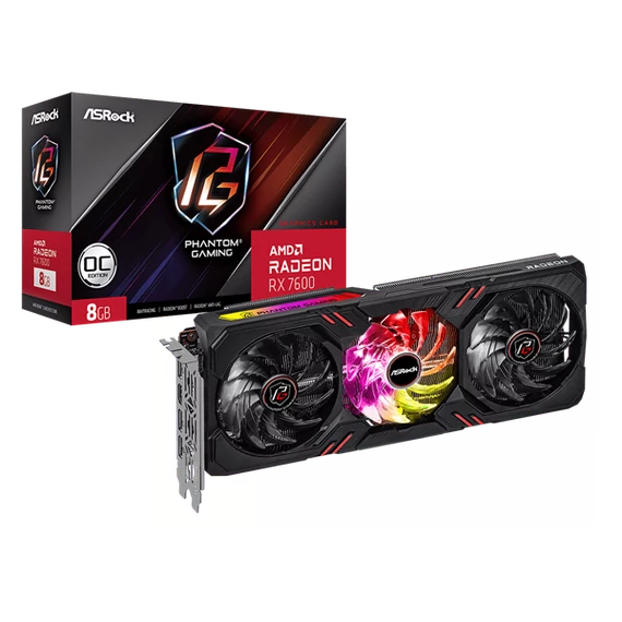 ASROCK Videokártya PCI-Ex16x AMD RX 7600 PHANTOM GAMING 8GB DDR6 OC