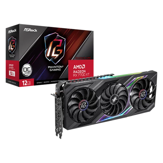 ASROCK Videokártya PCI-Ex16x AMD RX 7700 XT PHANTOM GAMING 12GB DDR6 OC