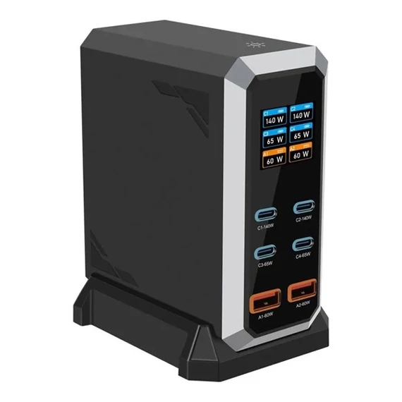 BLACKBIRD Töltőállomás GAN 240W 4xUSB-C + 2xUSB, Fekete