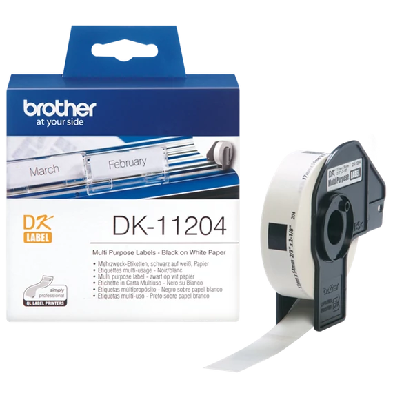 BROTHER Etikett címke DK-11204, 17mm x 54mm, Elővágott (stancolt), Fehér alapon fekete, 400 db