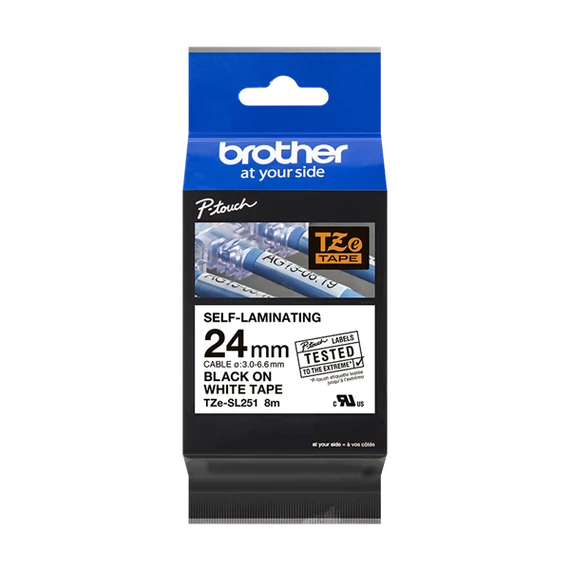 BROTHER szalag TZE-SL251, Fehér alapon Fekete, önlamináló,  24mm , 8 méter