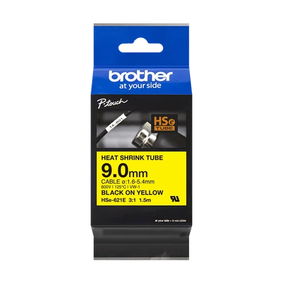 Brother szalag HSE-621E, Sárga alapon fekete, Zsugorcső, 9mm, 1,5m