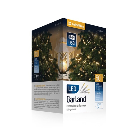 COLORWAY LED szalag, LED garland ColorWay LED 50, 5M (8 functions) USB (CW-G-50L5U)