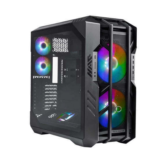 COOLER MASTER Ház ATX HAF 700 + 5db Ventilátor + ARGB Gen2 Kontroller + HUB, Tápegység nélkül, Üvegfalú, fekete