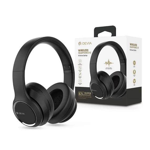DEVIA WIRELESS BLUETOOTH SZTEREÓ FEJHALLGATÓ BEÉPÍTETT MIKROFONNAL - KINTONE SERIES WIRELESS HEADPHONES V2 - FEKETE