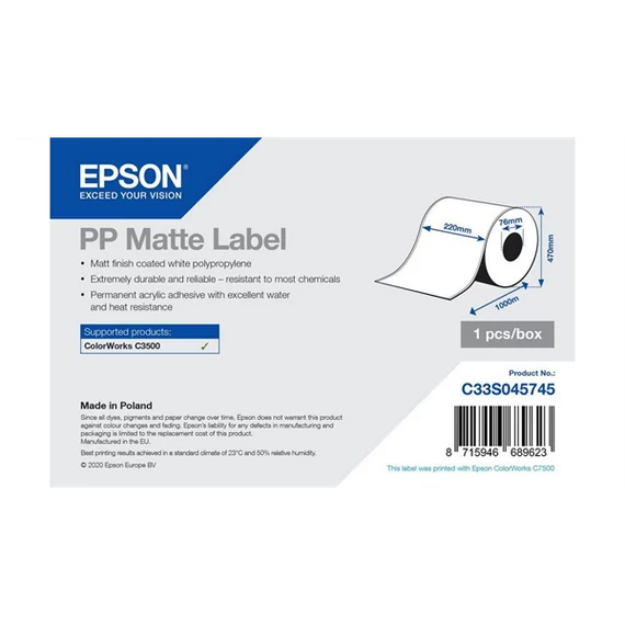 EPSON PP Matte Label - Coil 220mm x 1000lm