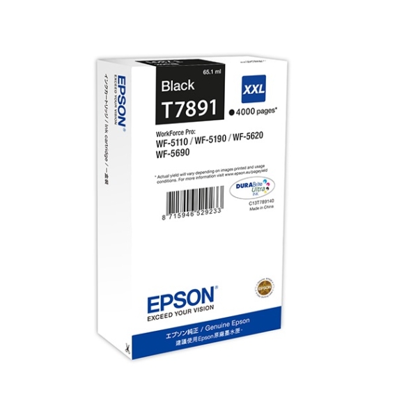 EPSON Tintapatron, WorkForce Pro WP-5000 Series IInk Cartridge XXL Black 4000 oldal, 65,1 ml