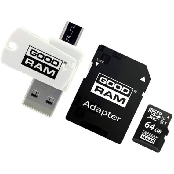 GOODRAM Memóriakártya SDXC 64GB CL10 UHS-I + adapter + OTG kártyaolvasó