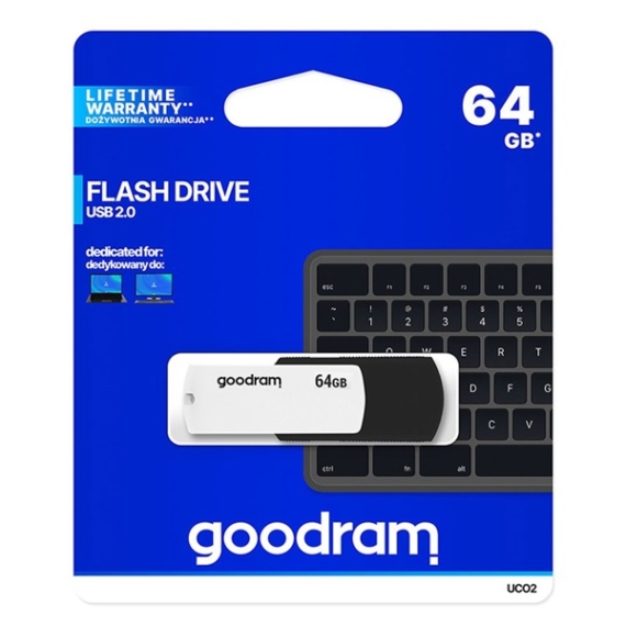 GOODRAM Pendrive 64GB, UCO2 USB 2.0, Fekete-Fehér