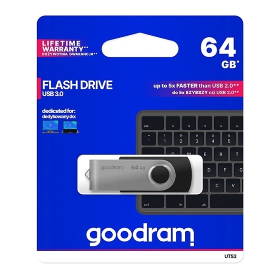 GOODRAM Pendrive 64GB, UTS3 USB 3.0, Fekete