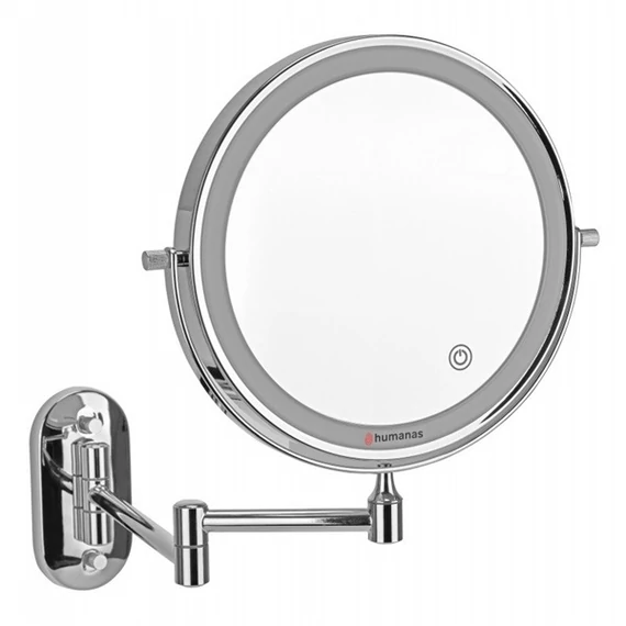 HUMANAS BM01 professzionális kozmetikai tükör, 2 oldalas, LED háttérvilágítás, 20 cm átmérő, 5x zoom, 3 színhőmérséklet