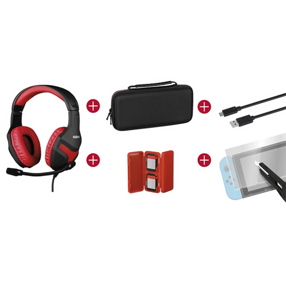 KONIX - MYTHICS Nintendo Switch Gamer csomag (Fejhallgató + Töltő kábel + Üvegfólia + Játék tartó + Táska)
