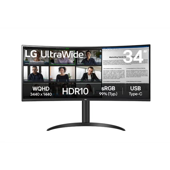 LG ívelt monitor 34" 34WR55QK, 3440x1440, 21:9, 300cd/m2, 5ms, HDMIx2/DisplayPort/USB-C