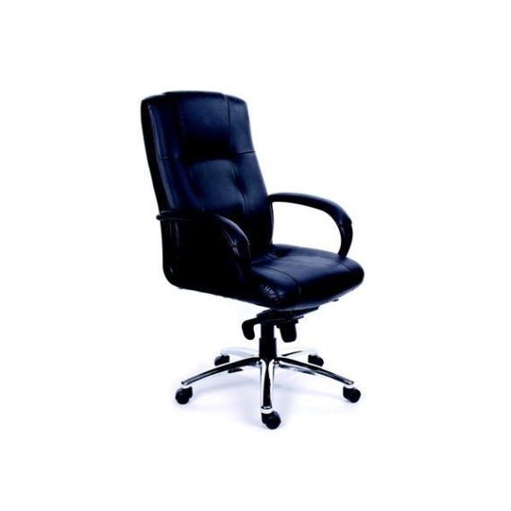 MAYAH Főnöki szék, hintamechanikával, fekete bőrborítás, króm lábkereszt,"Enterprise"