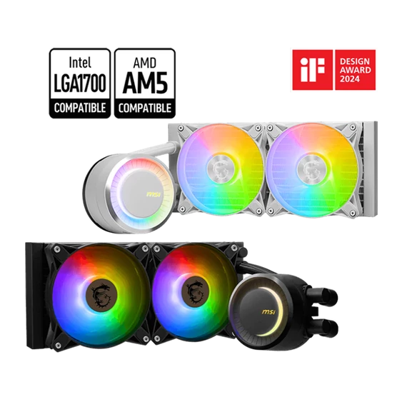 MSI CPU hűtő Coreliquid E240 2xARGB (vízhűtés), Univerzális, Fehér