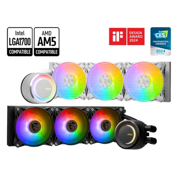 MSI CPU hűtő Coreliquid E360 2xARGB (vízhűtés), Univerzális, Fehér