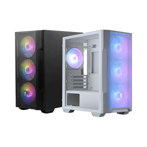 MSI Ház Midi ATX FORGE M100R, 4xARGB ventilátor, Tápegység nélkül, üvegfalú, fehér