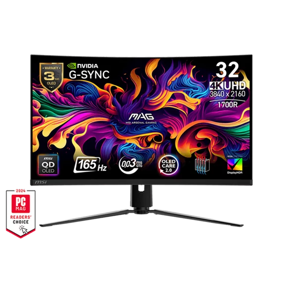 MSI Monitor GAMING MAG 321CUP QD-OLED Ívelt 31,5" UHD 3840x2160, 1700R, 165Hz, 0,03ms, 2x HDMI, DP, USB-C