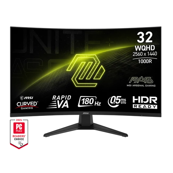 MSI Monitor GAMING MAG 325CQF Ívelt RapidVA 31,5" QHD 2560x1440, 4000:1 CR, 400nits, 1ms, 180Hz, DP, 2x HDMI, USB-C