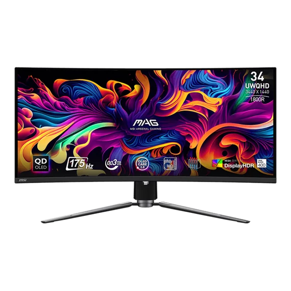 MSI Monitor GAMING MAG 341CQP QD-OLED Ívelt 34" UWQHD 3440x1440, 1800R, 0,03ms, 175Hz, 2x HDMI, DP, USB-C, Black