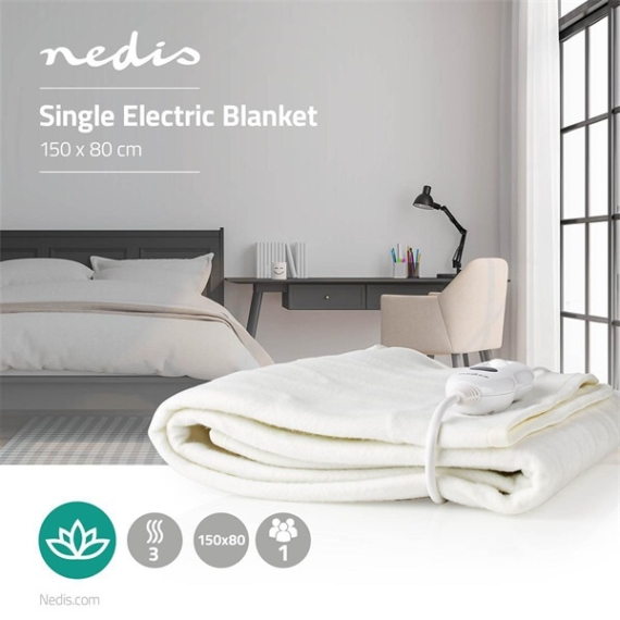 NEDIS PEBL110CWT1 elektromos fűthető takaró, 150 cm x 80 cm, 100% poliészter, mosható,3 hőmérséklet fokozat