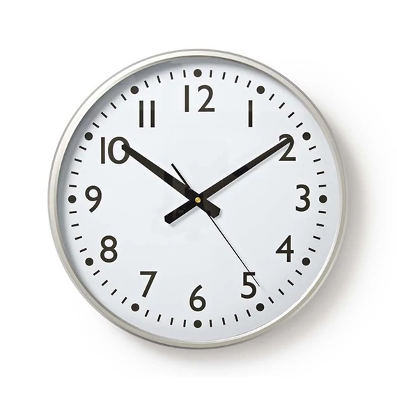 Nedis CLWA016PC38AL falióra, 38 cm átmérő,  1 x AA, ezüst/fehér, quarz technológia, 1,5V